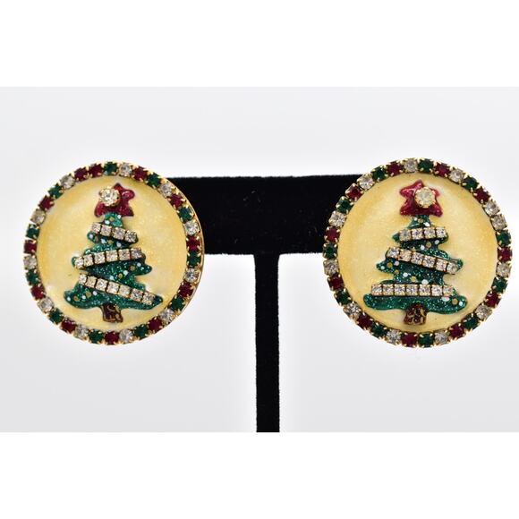 Lunch at The Ritz Vintage Christmas Cookie Tree Earrings Post Signed 1980s BinAZ - Picture 1 of 12
